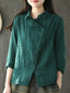 Plus Size - Retro Solid Color Long Sleeve 100% Cotton Shirt