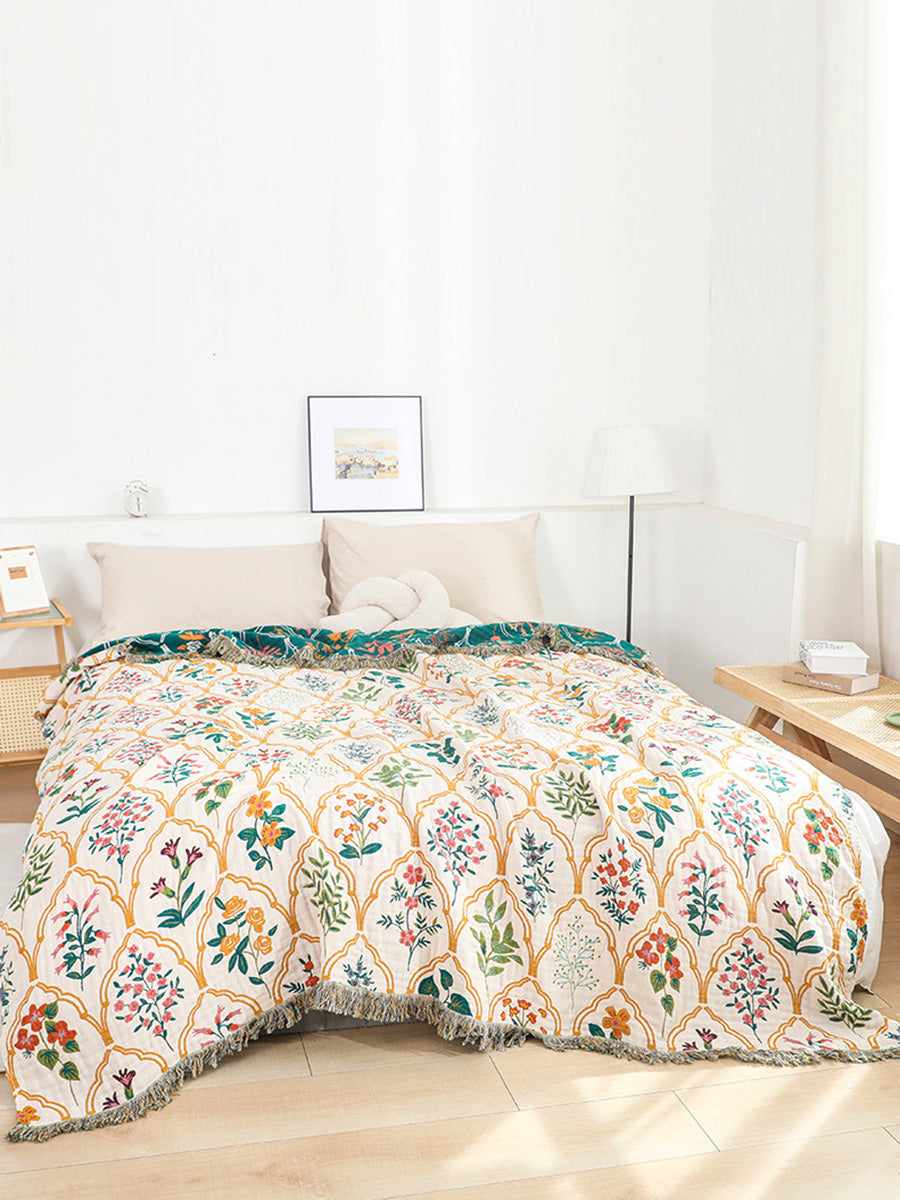 100%Cotton Queen Bedcover Flower Tassel Sofa Blanket Main image