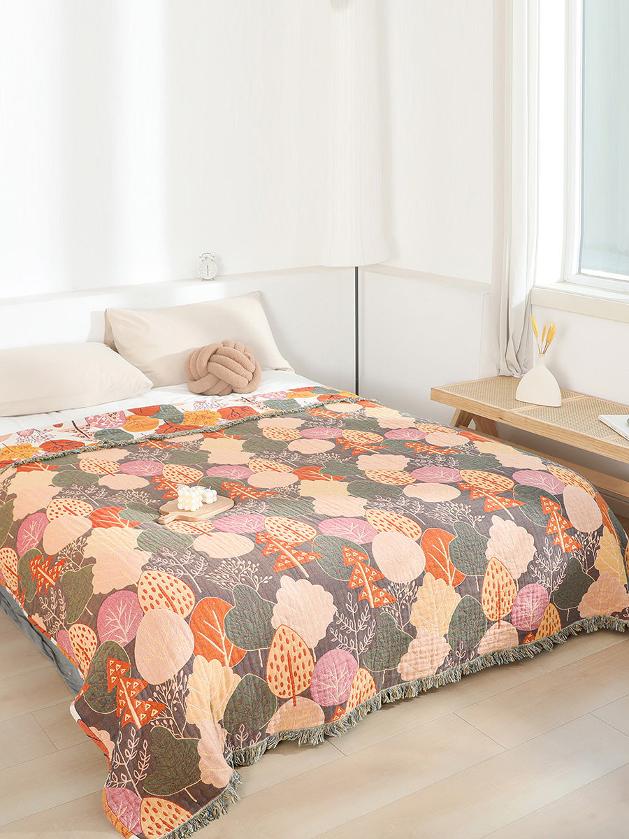 100%Cotton Leaf Tassel Bedcover Sofa Blanket Secondary image