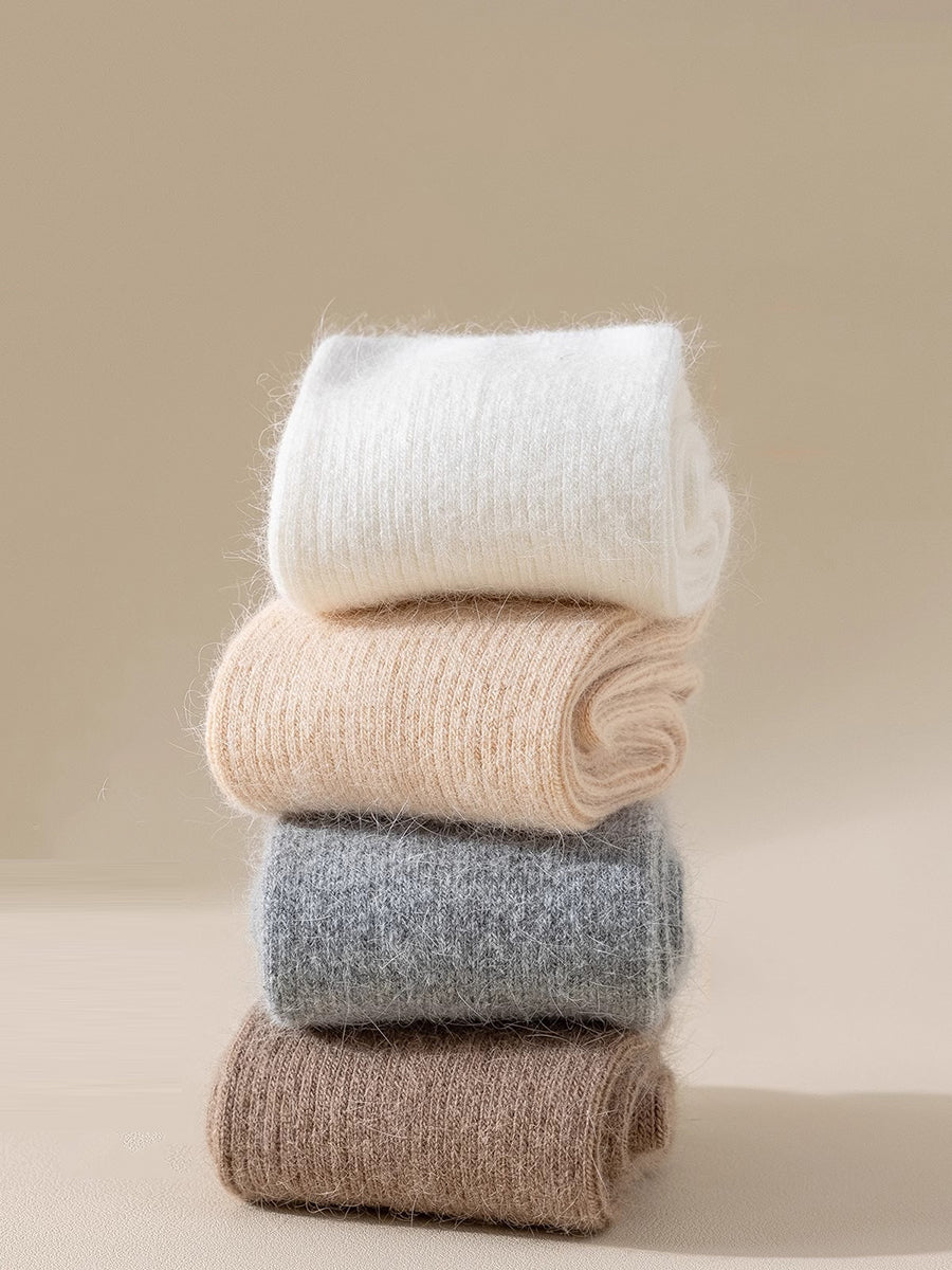 6 Pairs Women Winter Wool Pure Color Socks