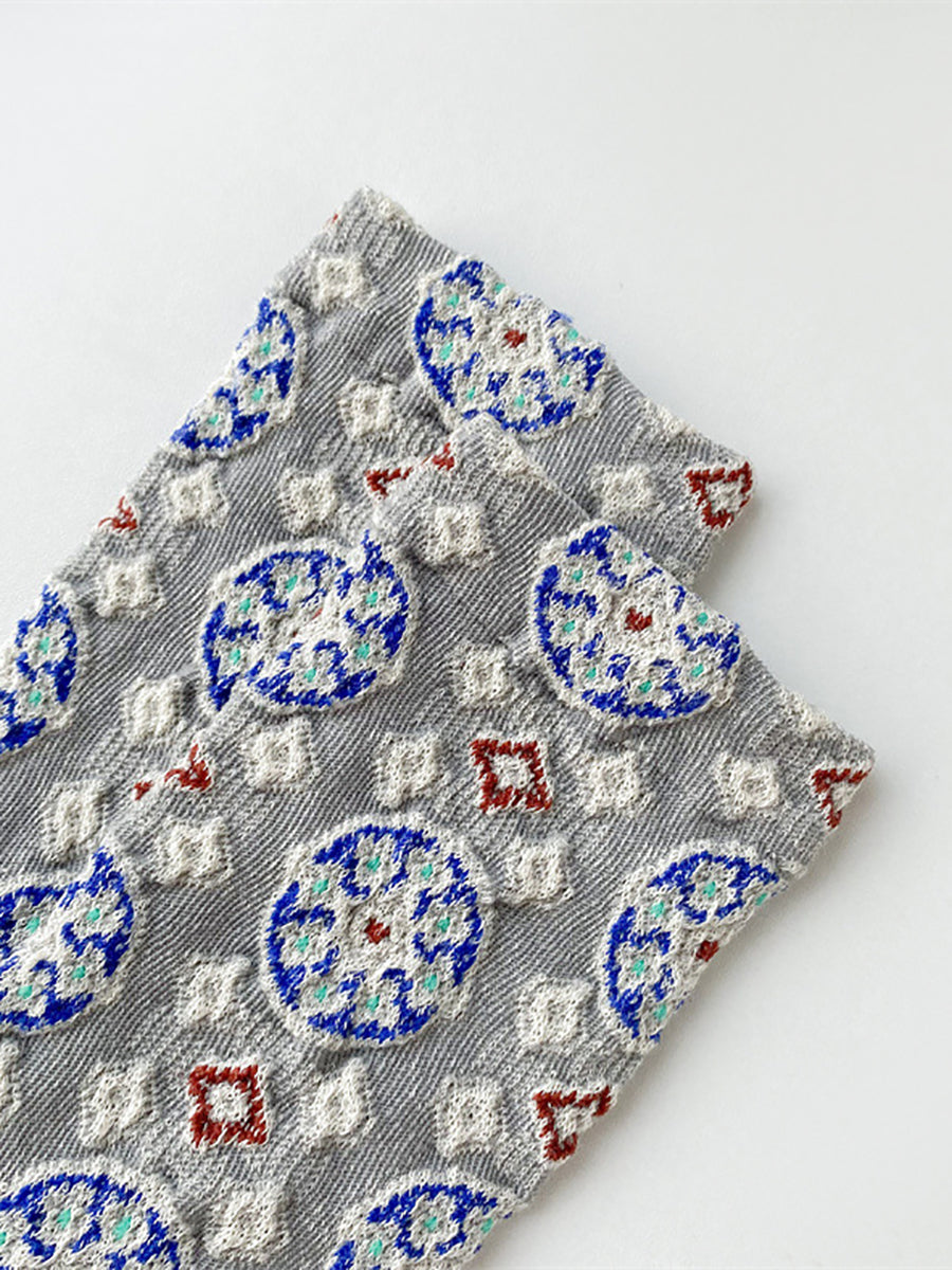 5 Pairs Women Vintage Circle Jacquard Cotton Socks