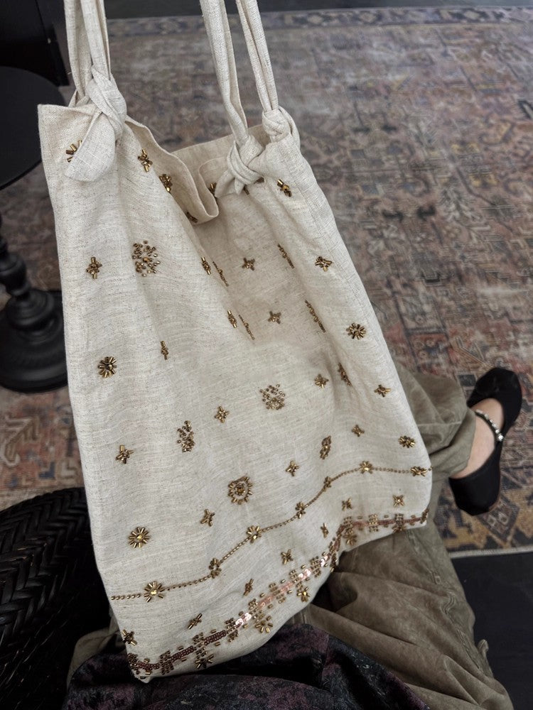 Casual Linen Embroidery Canvas Bag