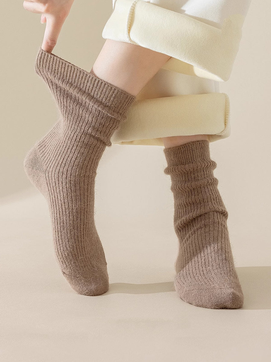 6 Pairs Women Winter Wool Pure Color Socks