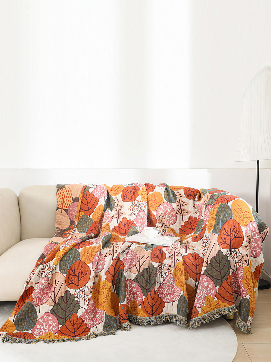 100%Cotton Leaf Tassel Bedcover Sofa Blanket Main image