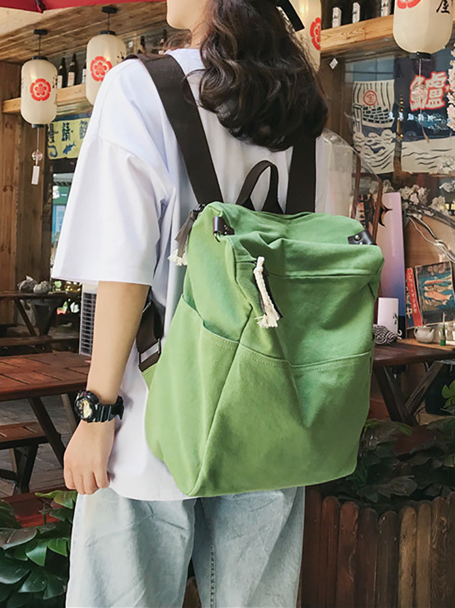 Casua Pure Color Large Capacity Square Canvas Backpack Main image