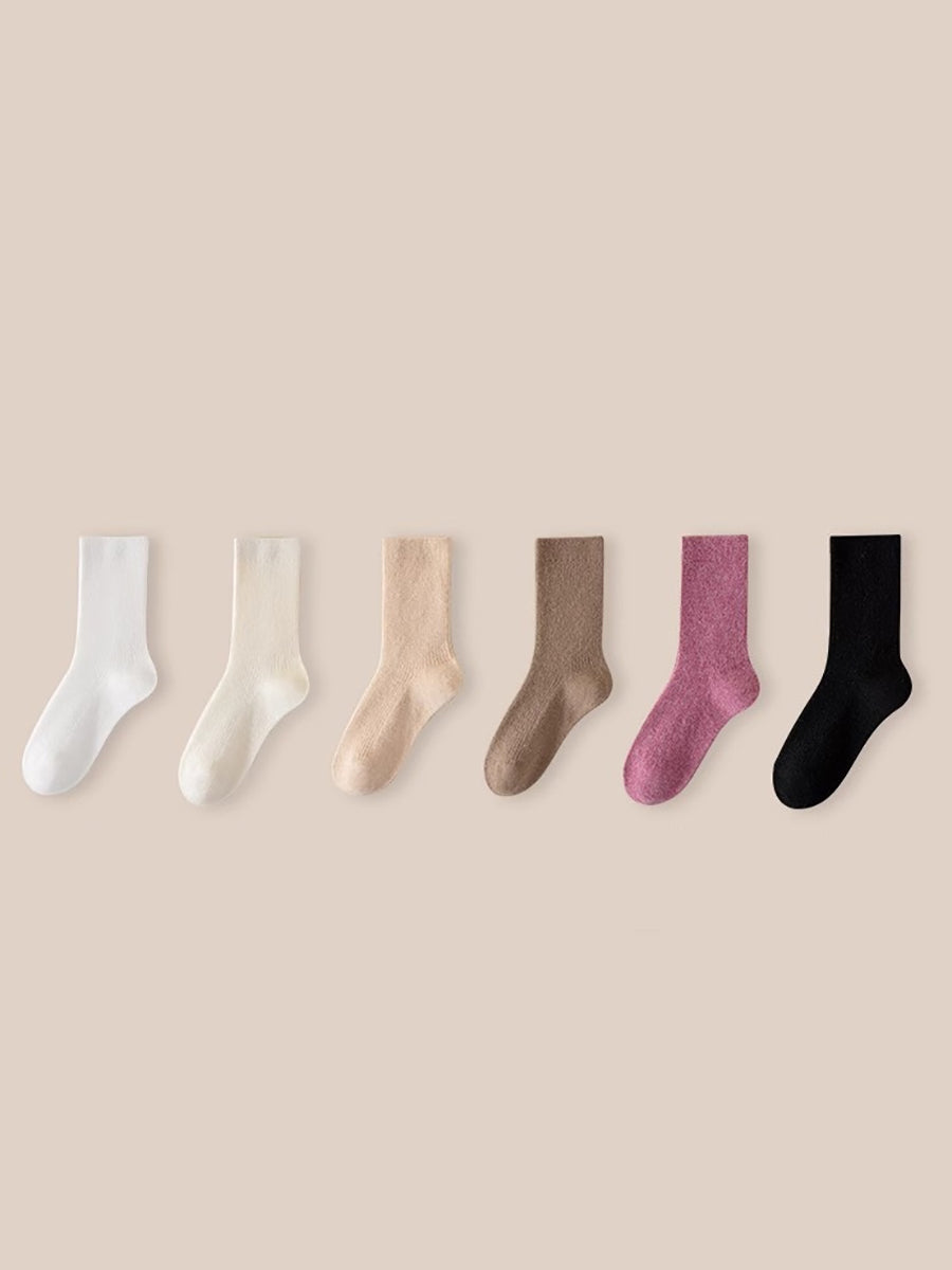 6 Pairs Women Winter Wool Pure Color Socks