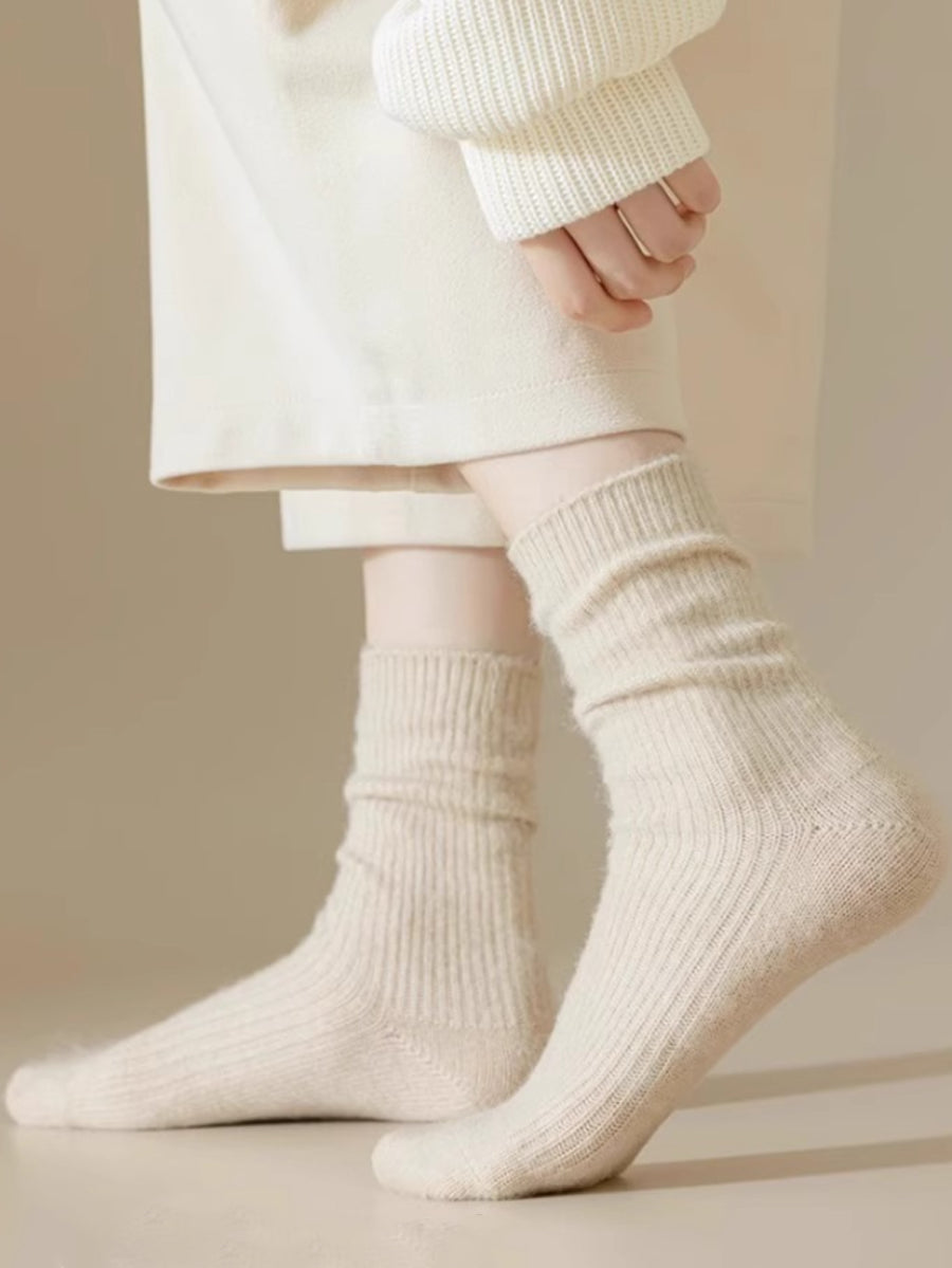 6 Pairs Women Winter Wool Pure Color Socks