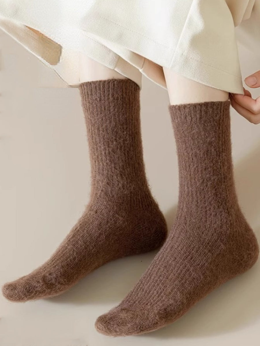6 Pairs Women Winter Wool Pure Color Socks