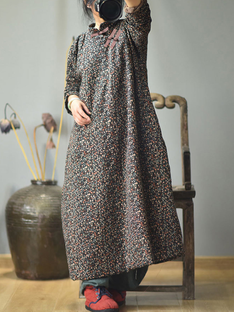 Plus Size - Autumn Women Loose Floral Cotton Dress Secondary image