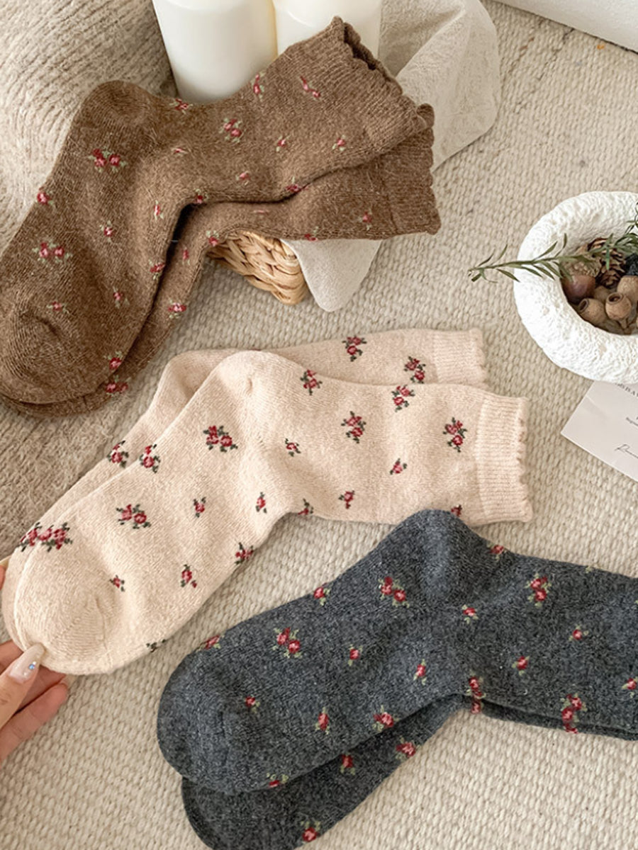 6 Pairs Women Winter Floral Jacquard Socks