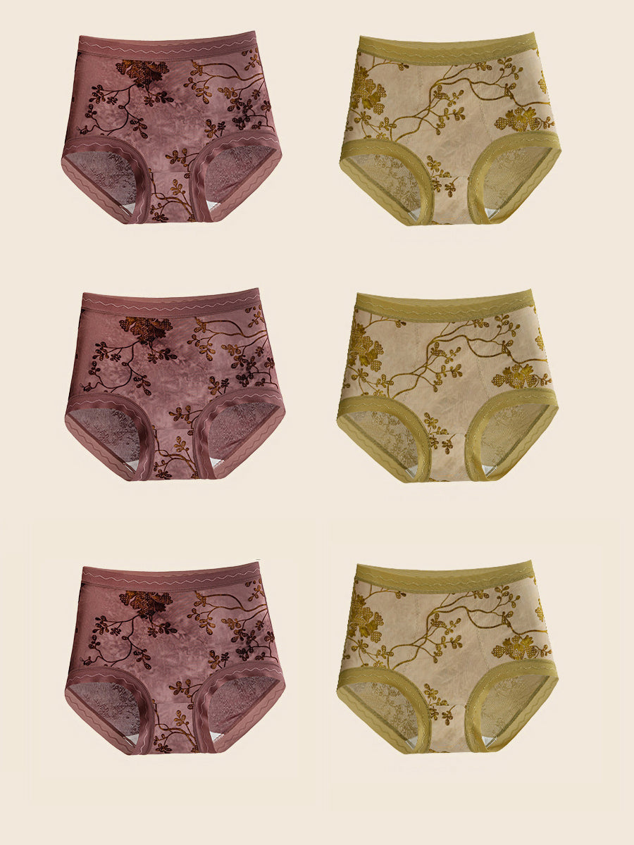 6 Pieces Women Flower Jacquard High Waist Underwear