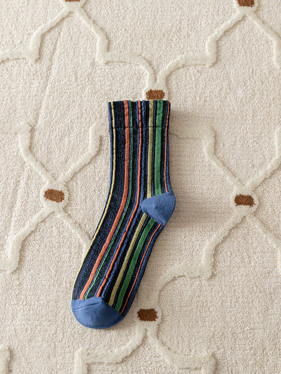 5 Pairs Stripe Adult Women Retro Autumn Winter Socks