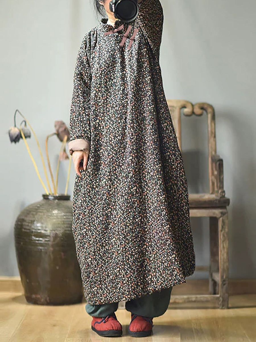 Plus Size - Autumn Women Loose Floral Cotton Dress