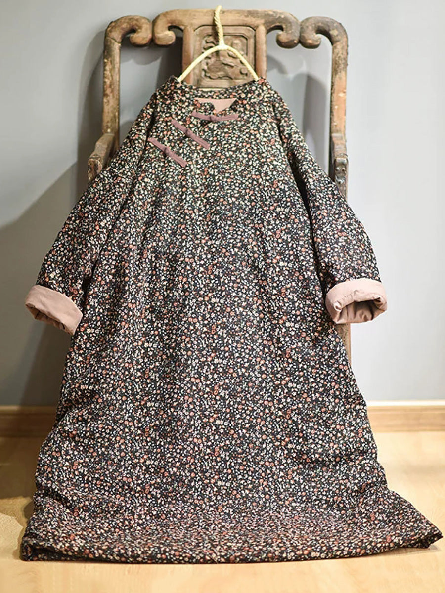 Plus Size - Autumn Women Loose Floral Cotton Dress