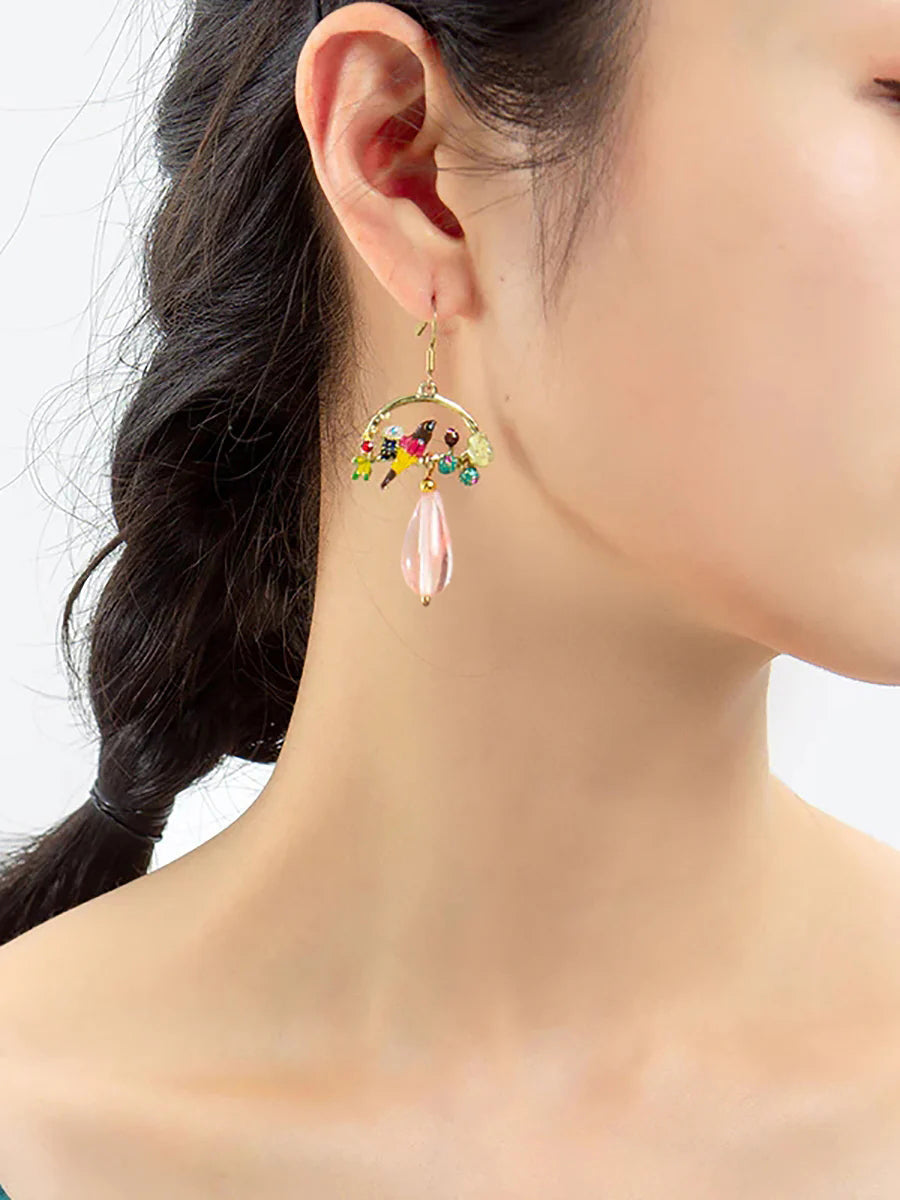 Bird And Flower Chalcedony Pendant Earrings Secondary image