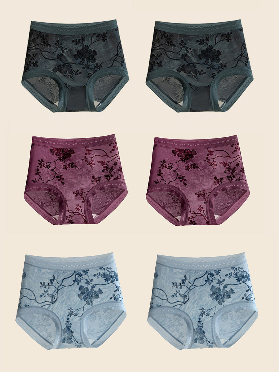 6 Pieces Women Flower Jacquard High Waist Underwear