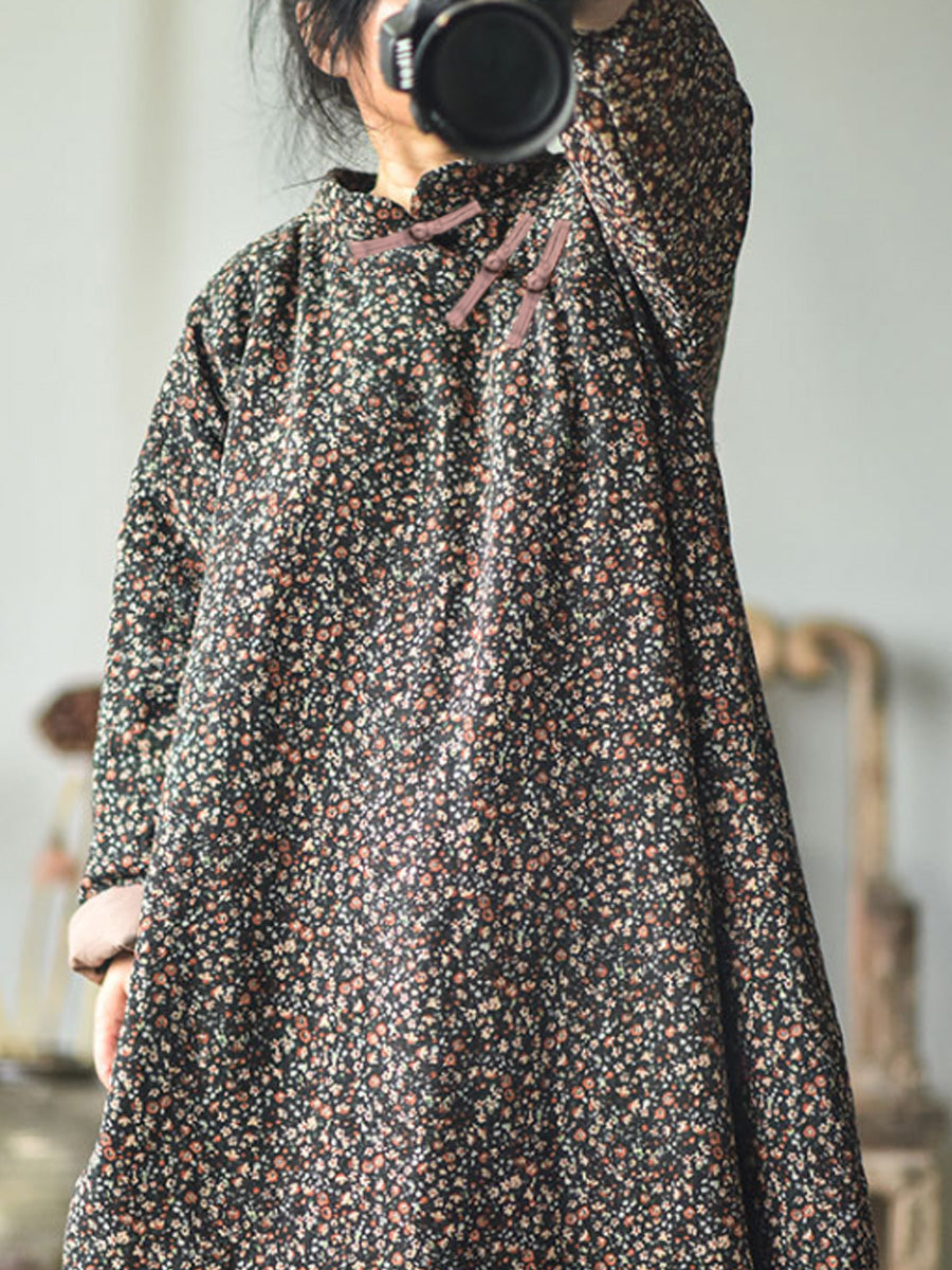 Plus Size - Autumn Women Loose Floral Cotton Dress