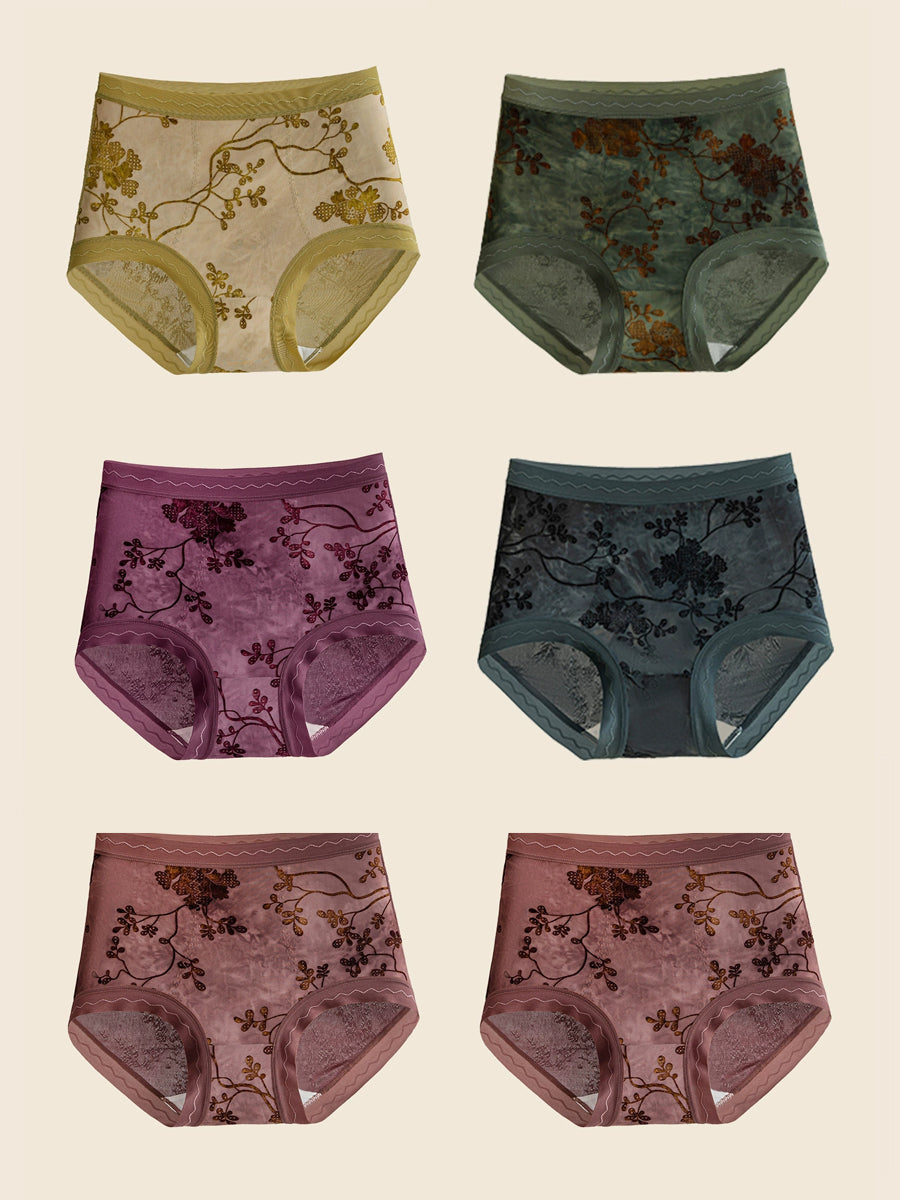 6 Pieces Women Flower Jacquard High Waist Underwear