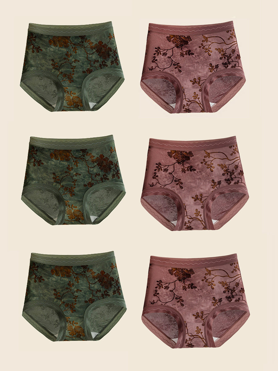 6 Pieces Women Flower Jacquard High Waist Underwear