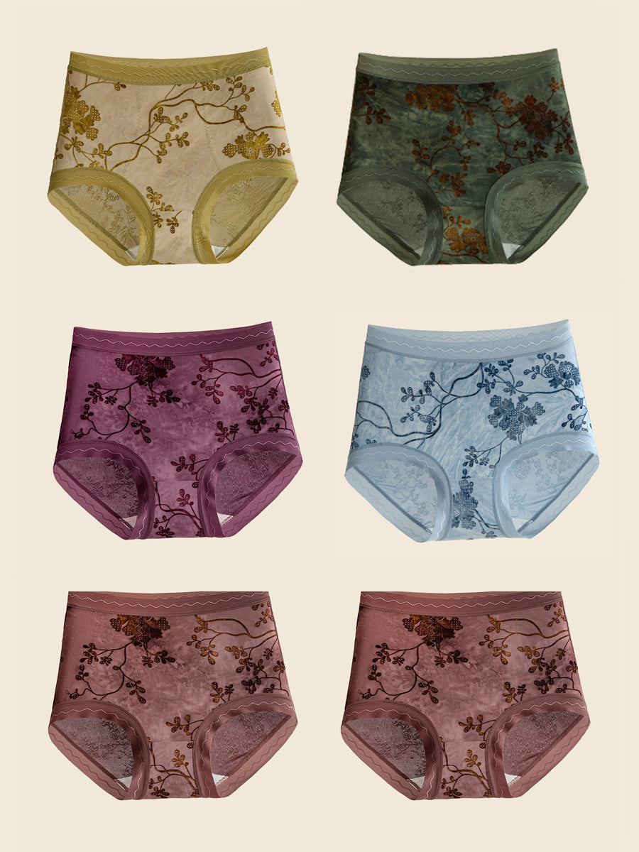 6 Pieces Women Flower Jacquard High Waist Underwear