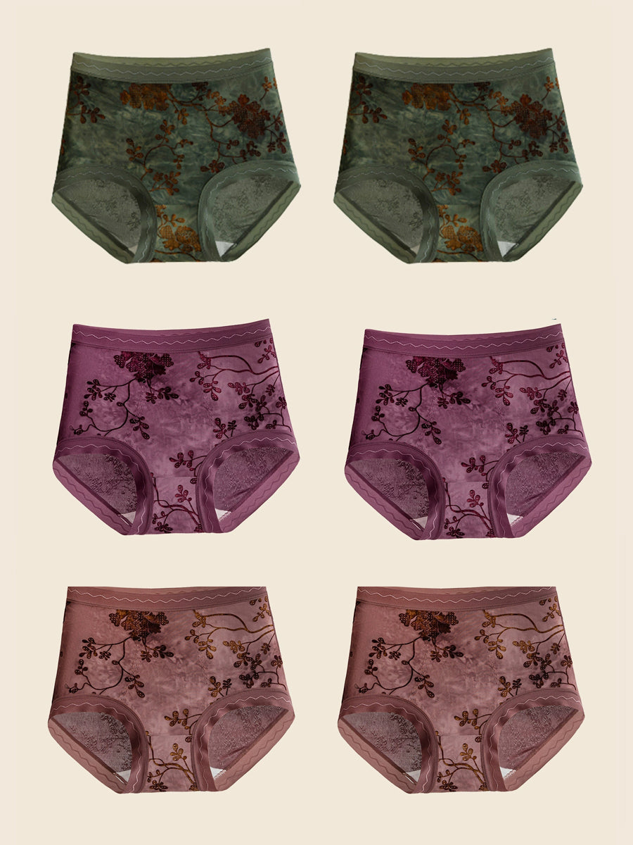 6 Pieces Women Flower Jacquard High Waist Underwear