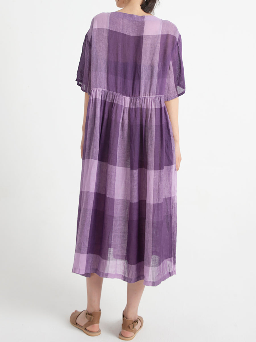 Plus Size Linen Casual Summer Short Sleeve Loose Pleated Dress Secondary image