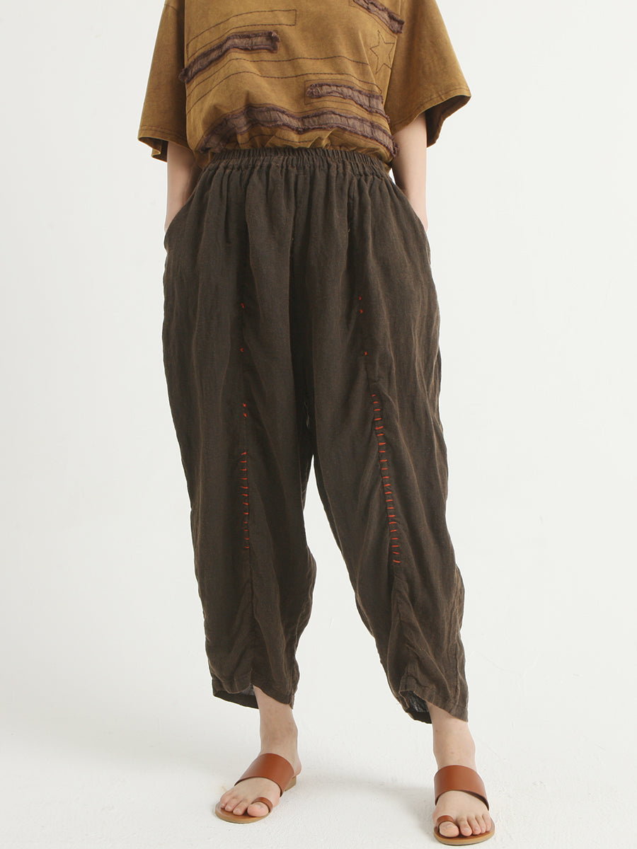 Linen Vintage Women Elastic Waist Loose Pants Main image