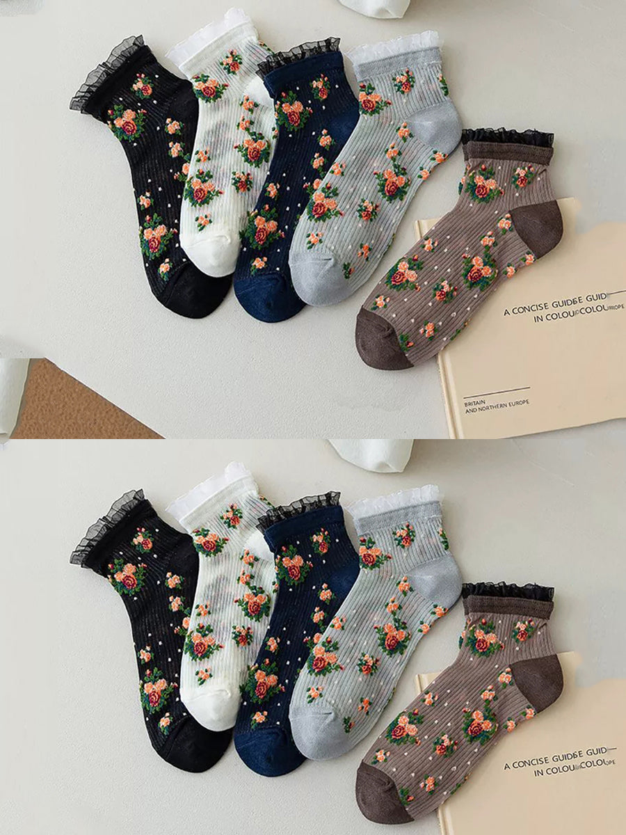 10 Pairs Women Summer Thin Flower Socks