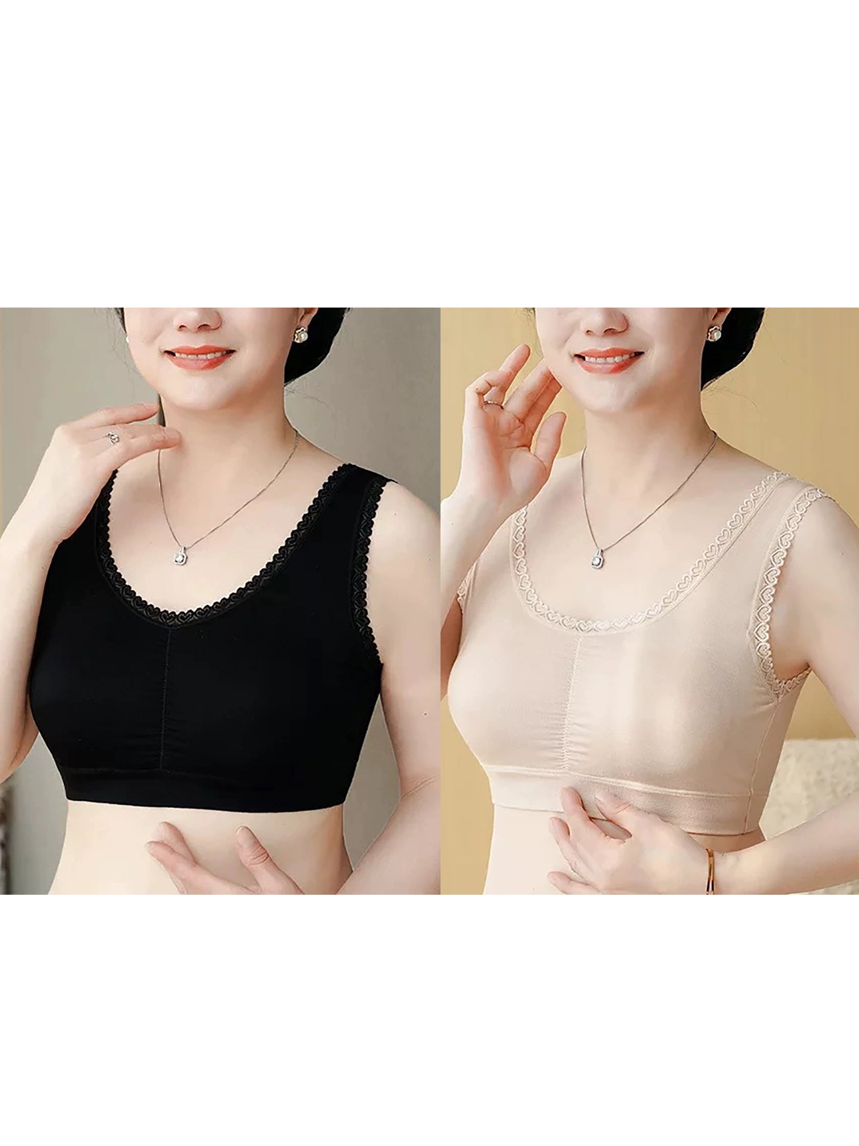 2 Pieces Women One-Piece With Bra Pad Lace Pure Color Bar