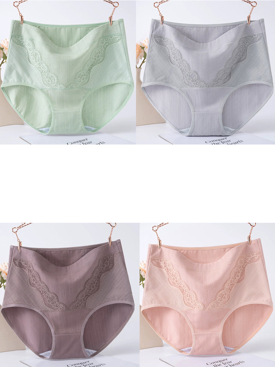 4 Pieces Women Artsy Lace Spliced High Waist Underwear