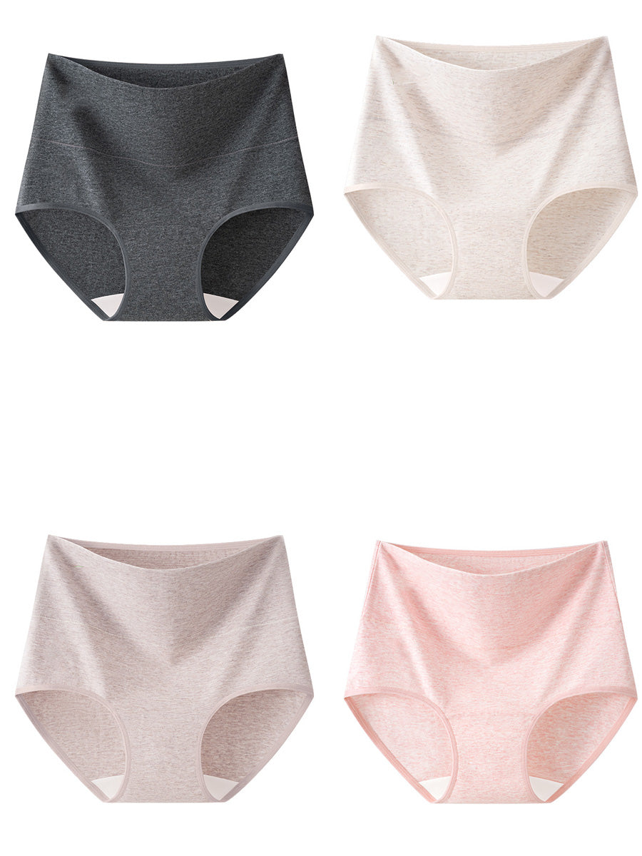 4 Pieces Women Casual Pure Color High Waist Underwear
