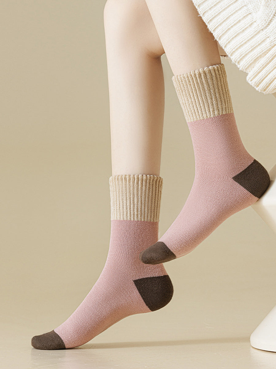 6 Pairs Women Artsy Colorblock Thick Socks