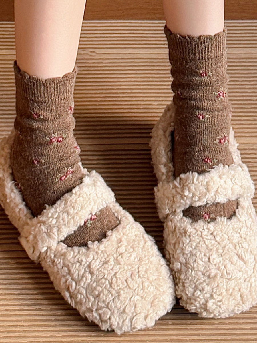 6 Pairs Women Winter Floral Jacquard Socks