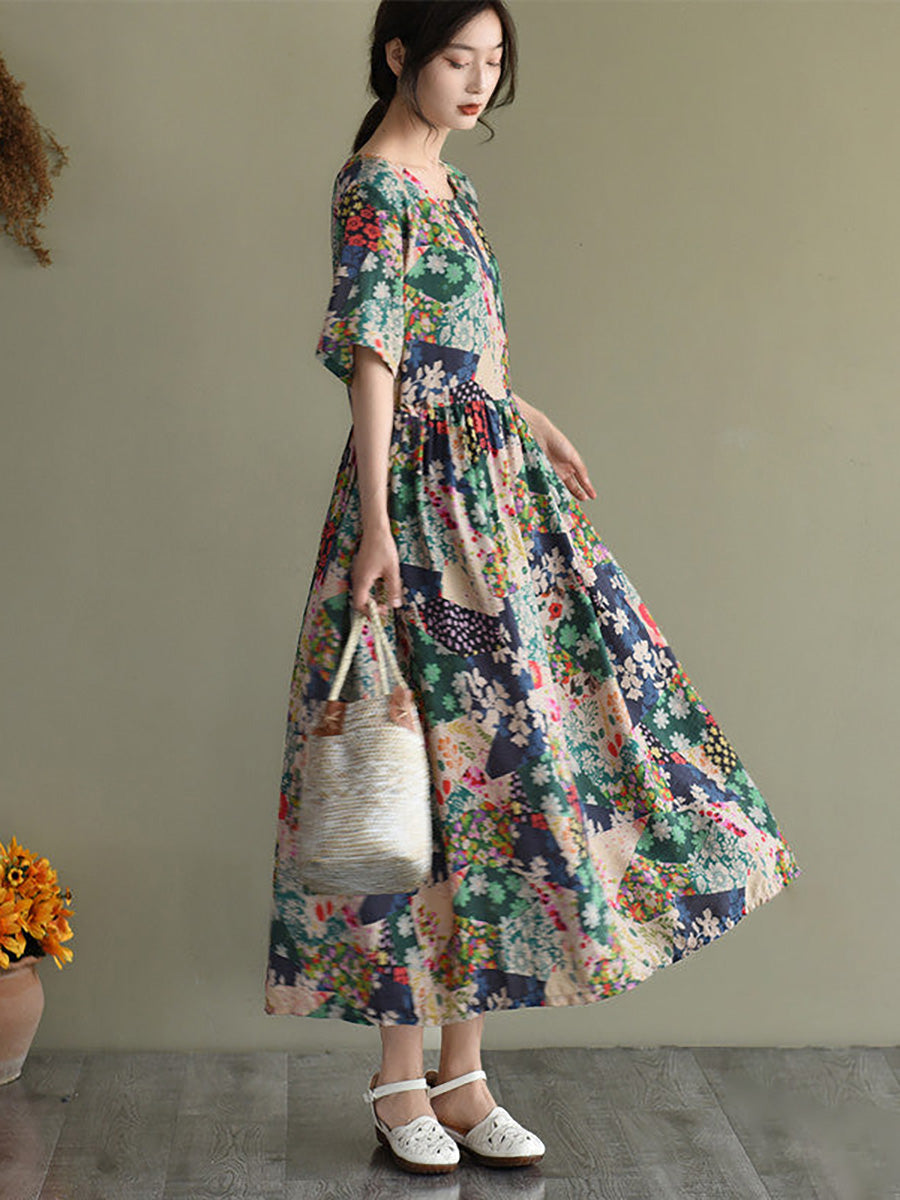 Plus Size Floral Prints Short Sleeve Summer Loose Dress Secondary image