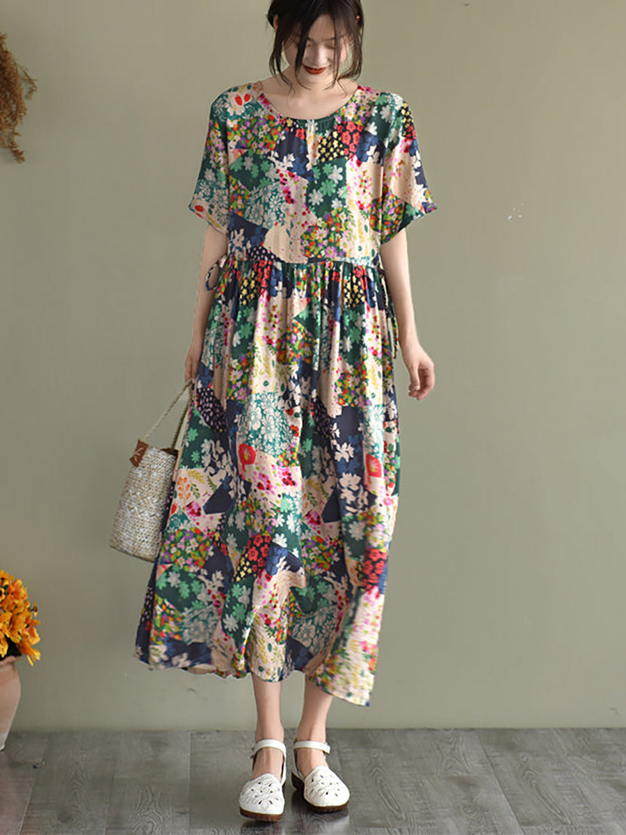 Plus Size Floral Prints Short Sleeve Summer Loose Dress Main image