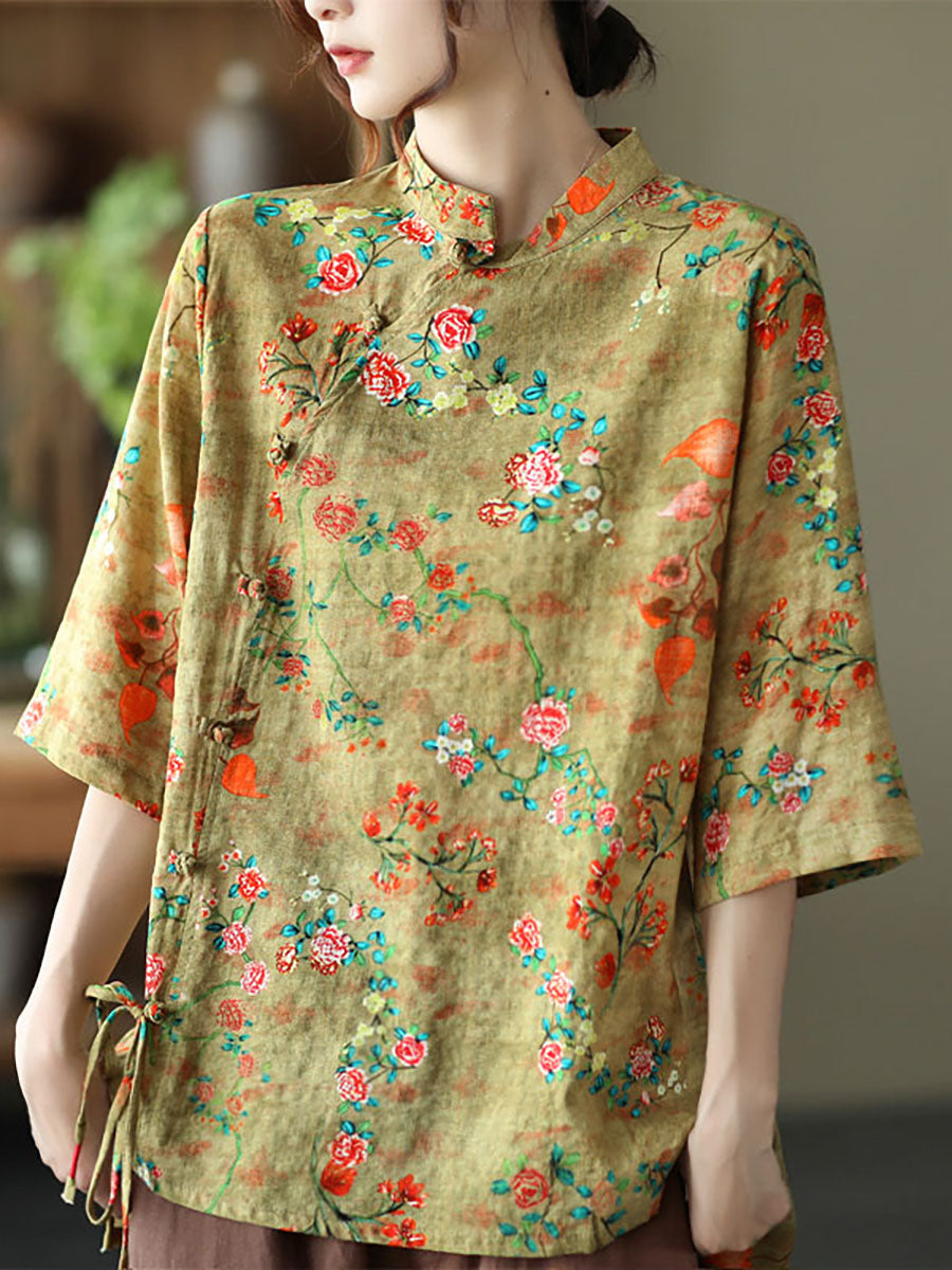 Plus size - Cotton Floral Irregular Vintage Shirt