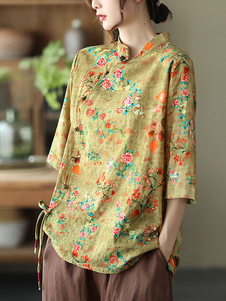 Plus size - Cotton Floral Irregular Vintage Shirt