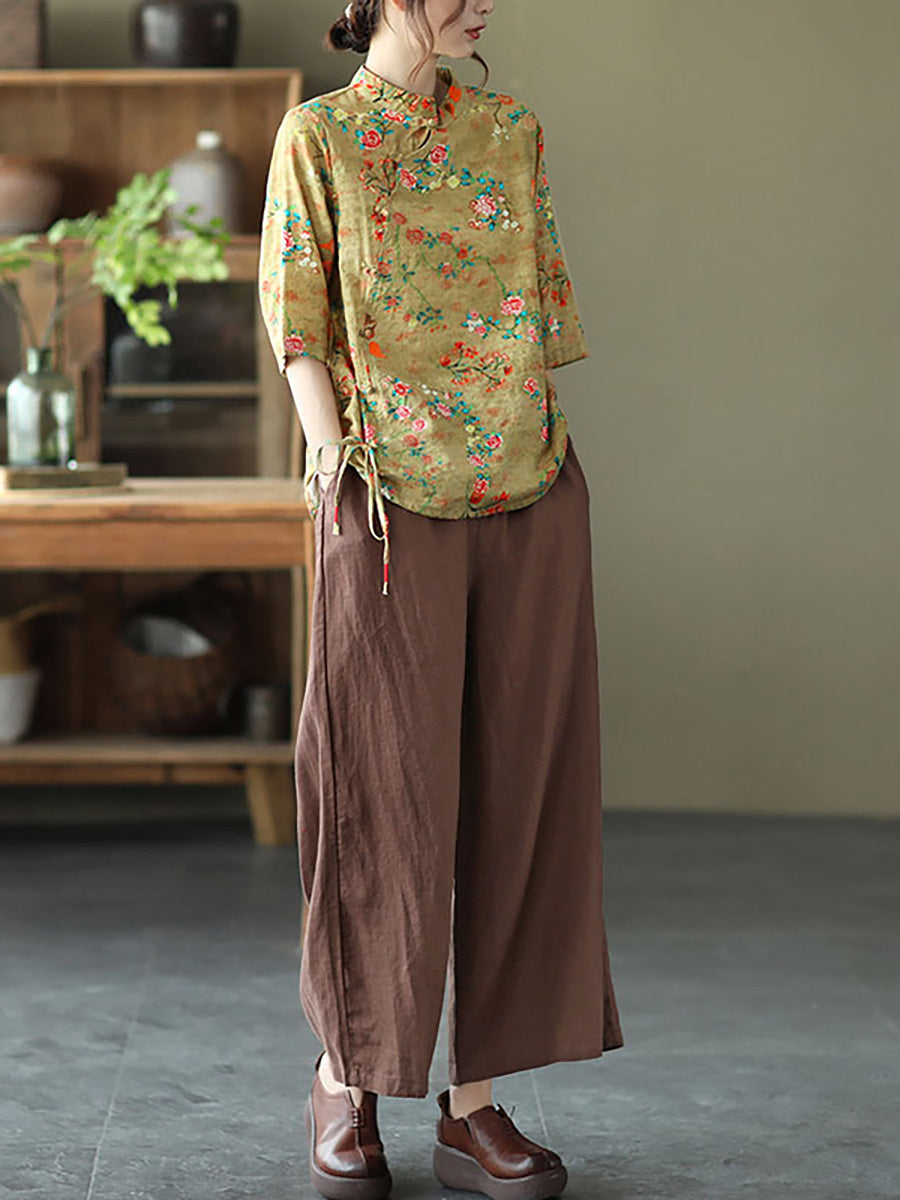 Plus size - Cotton Floral Irregular Vintage Shirt