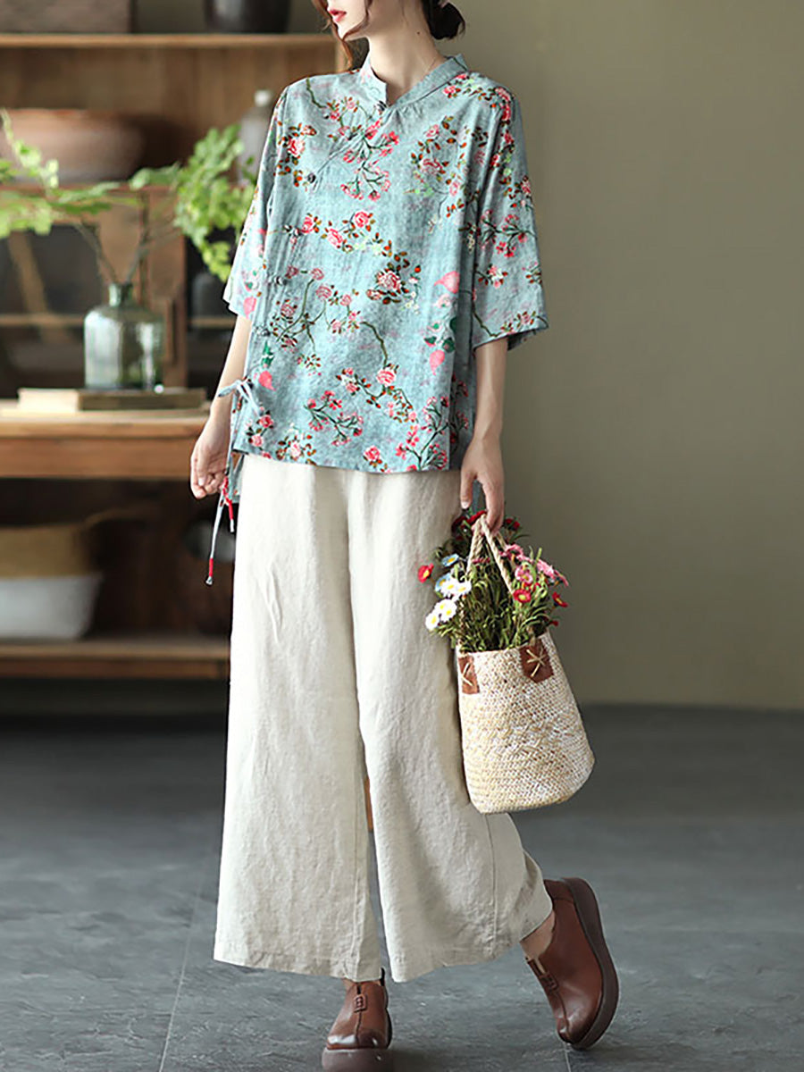 Plus size - Cotton Floral Irregular Vintage Shirt