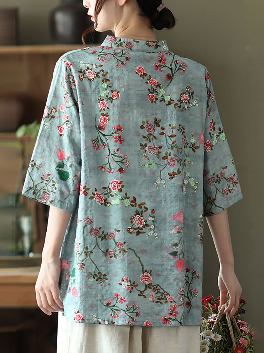 Plus size - Cotton Floral Irregular Vintage Shirt
