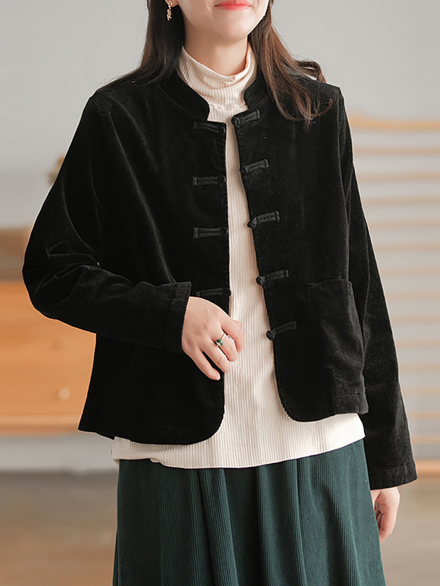 Plus Size Corduroy Women Breasted Pocket Vintage Casual Coat Secondary image