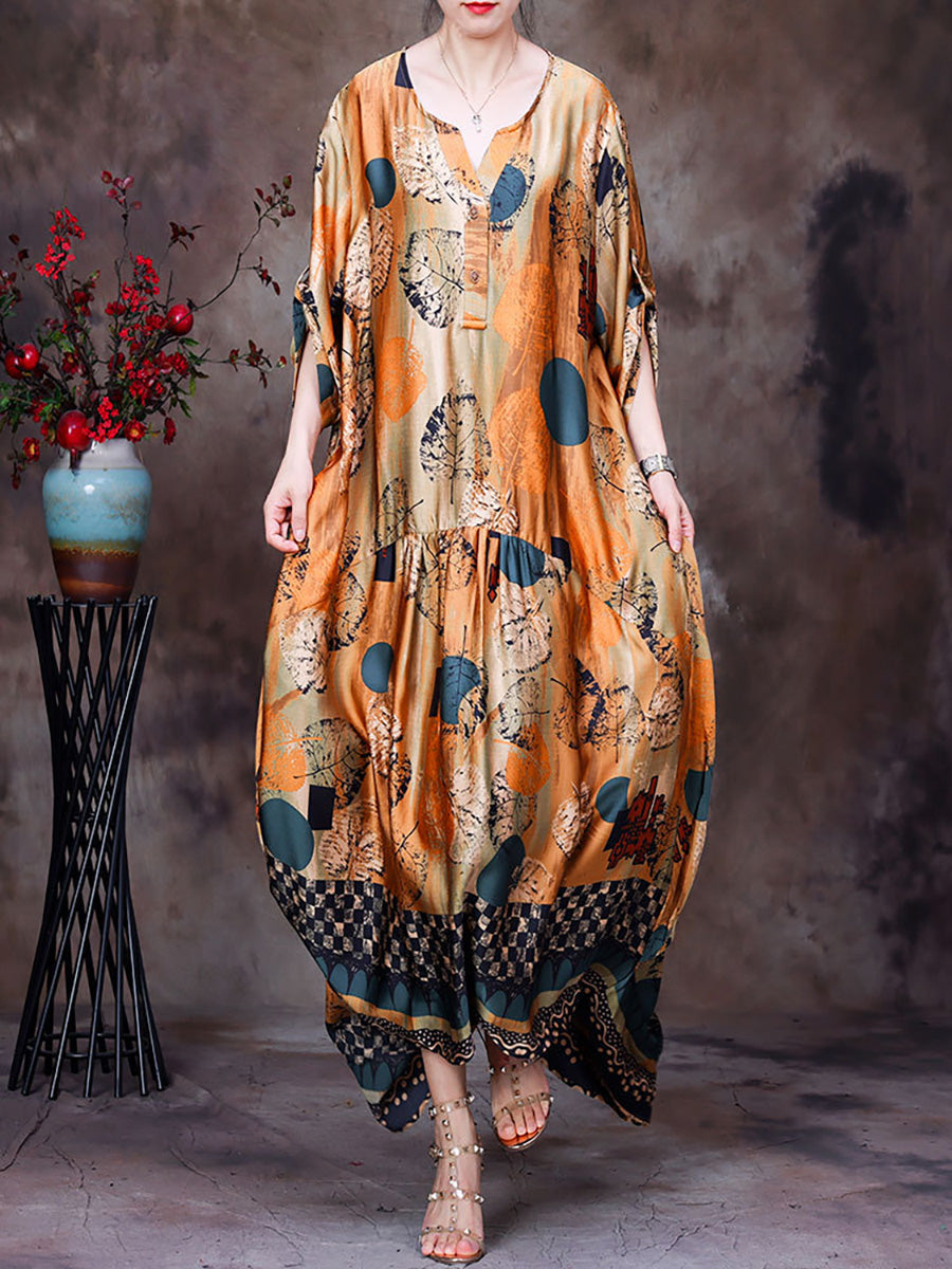 Plus Size Floral Vintage Women Batwing Sleeve Maxi Dress Main image