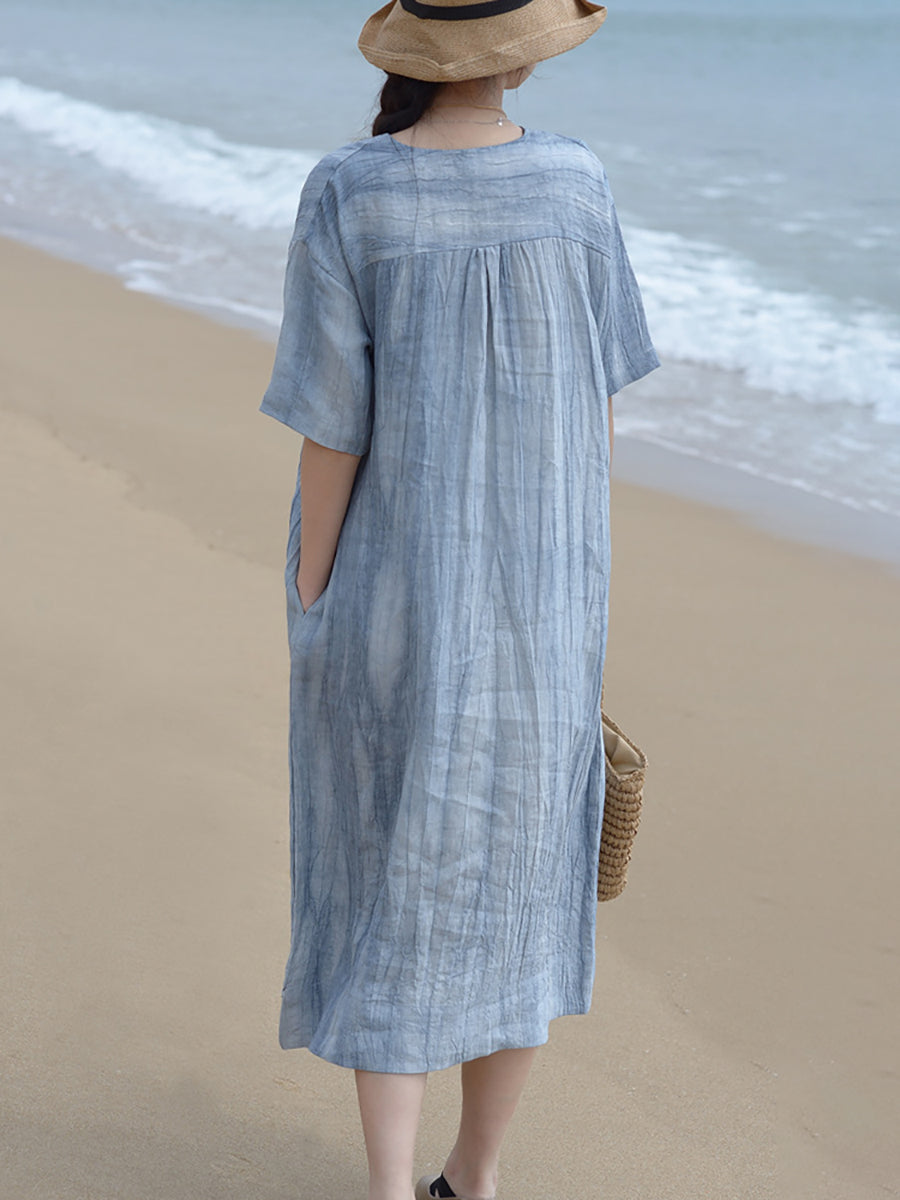 Plus Size V Neck Vintage Linen Women Loose Dress Secondary image