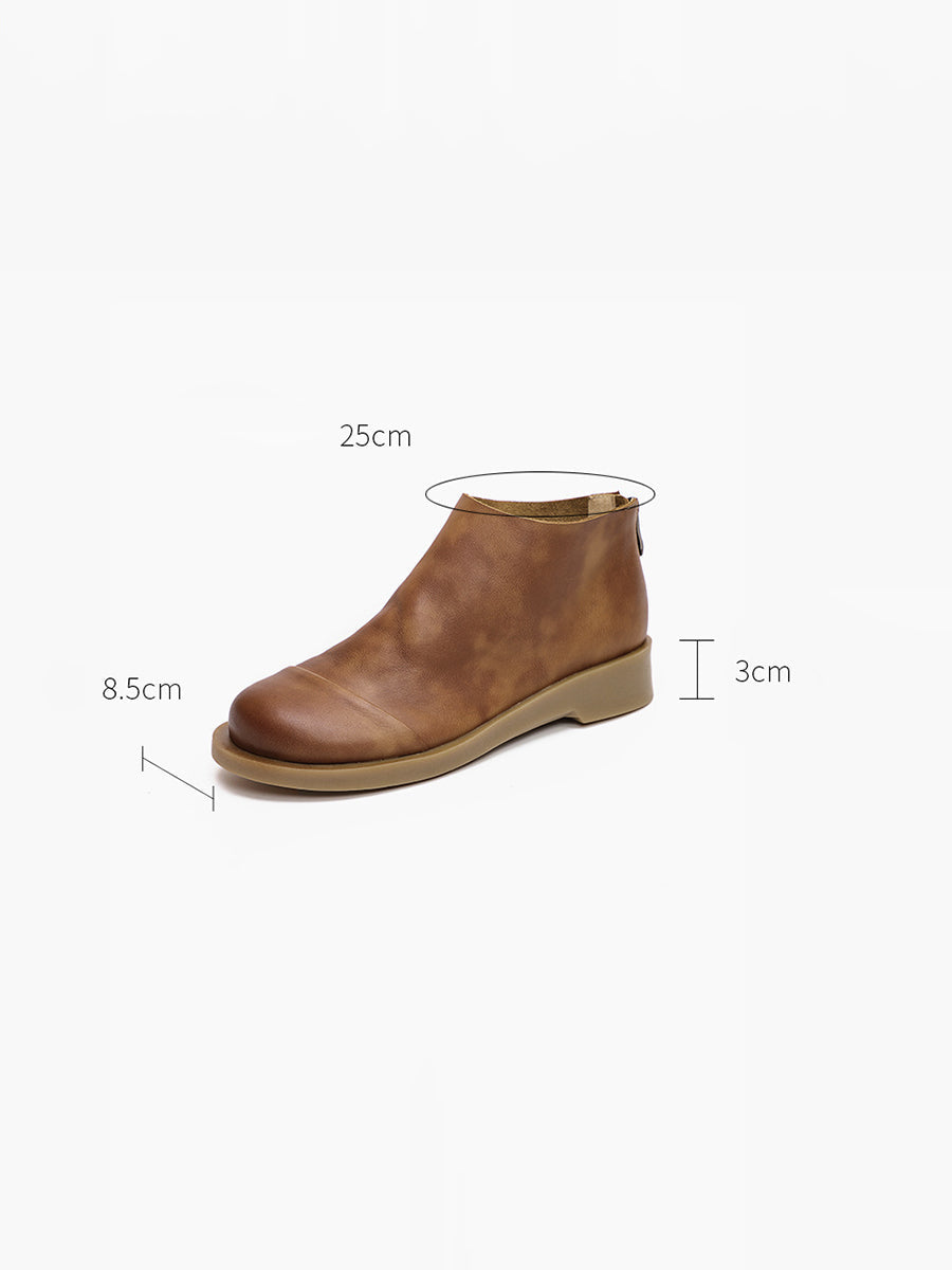 BUYKUD Handmade Genuine Leather Vintage Women Short Boots