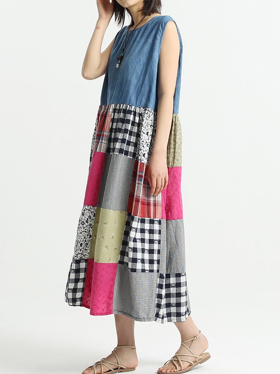 Plus Size Patchwork Summer Sleeveless Women Loose Dress Secondary image