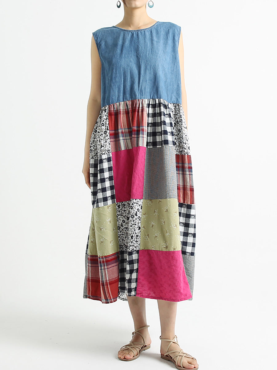 Plus Size Patchwork Summer Sleeveless Women Loose Dress Main image
