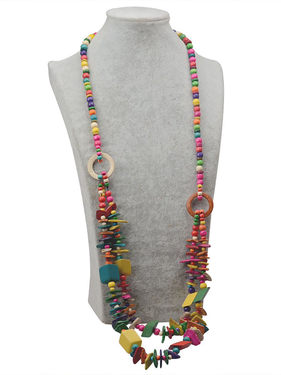 Ethnic Colorful Bead Wooden Knitted Necklace Main image