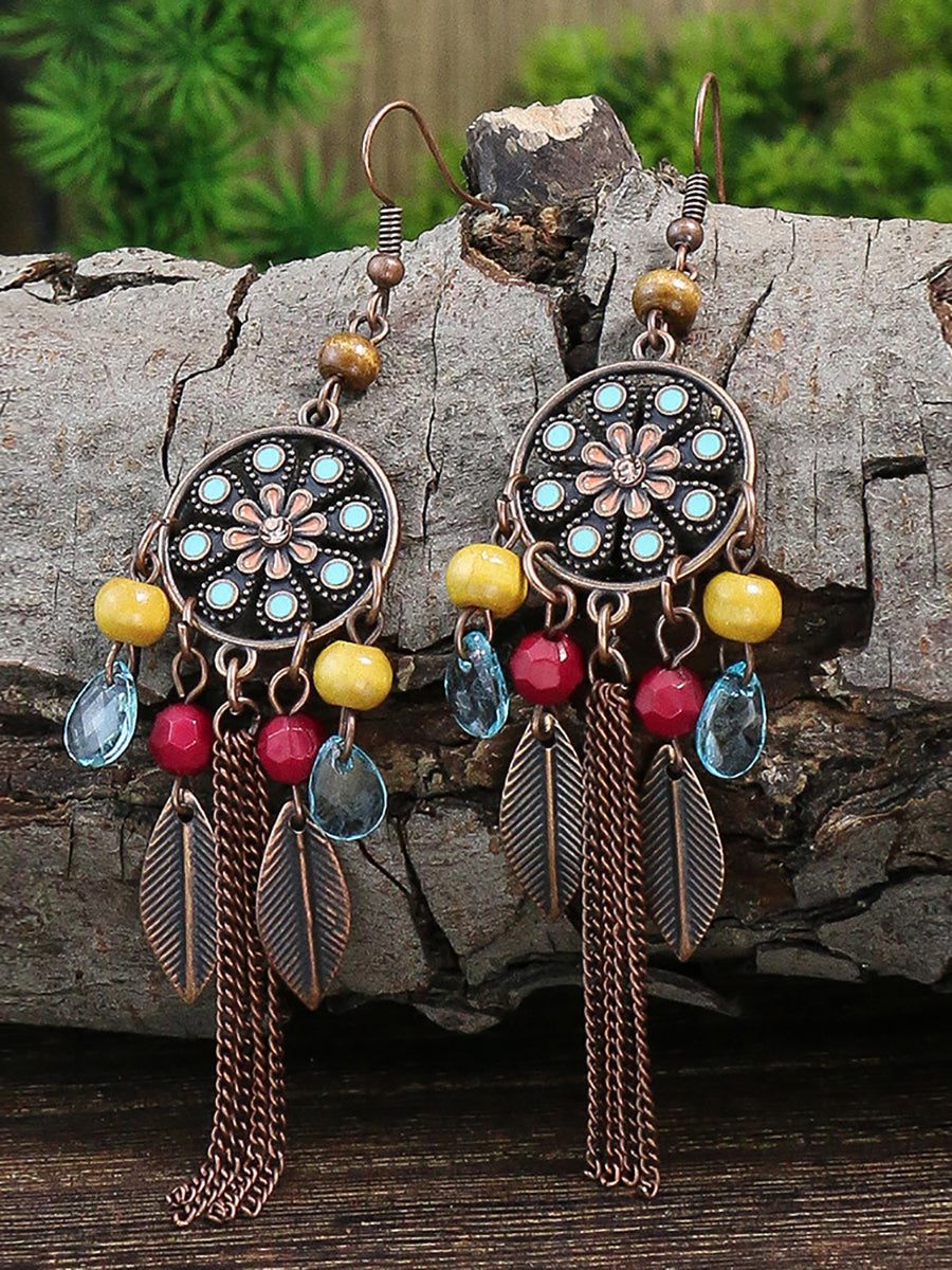Bohemia Alloy Flower Bead Tassel Earrings Secondary image