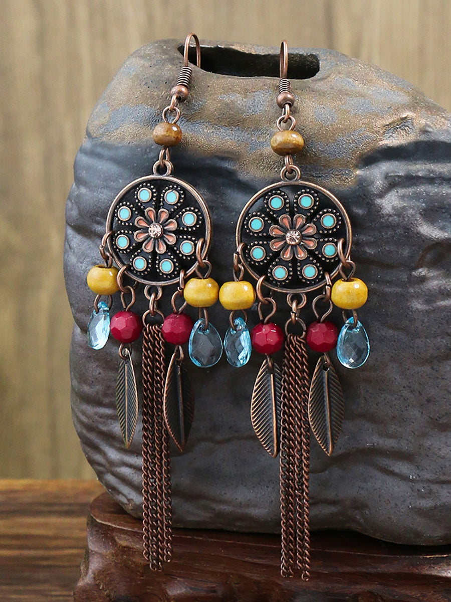 Bohemia Alloy Flower Bead Tassel Earrings Main image