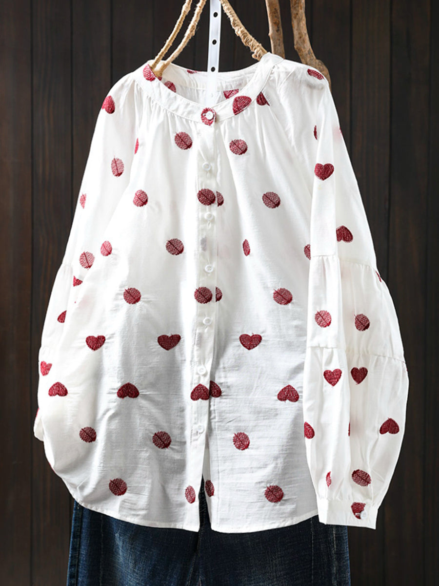 Plus Size Women Artsy Heart Dot Embroidery Shirt Main image